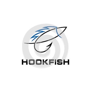 Fish with Hook Fishing Angler logo design