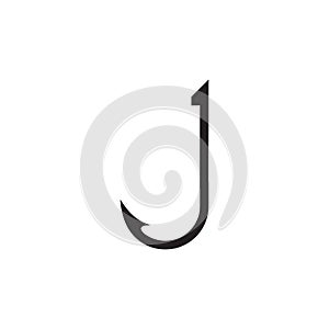 Fish hook J letter logo design concept