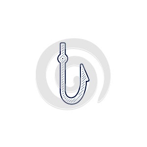 Fish hook line icon. Fish hook linear hand drawn pen style line icon