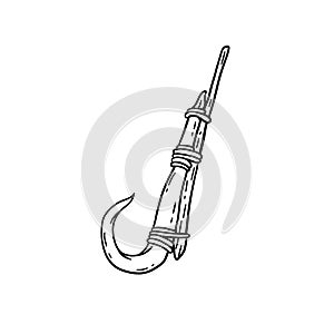 Fish hook made of bone and fang. Tool of primitive man