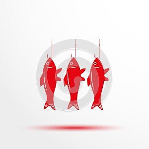 Fish on the hook. Vector icon.