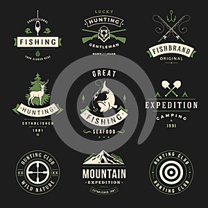 Fish and hunting associations vintage vector logos