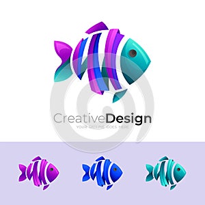 Fish icon with 3d colorful design illustration