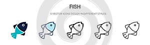 Fish icon in filled, thin line, outline and stroke style. Vector illustration of two colored and black fish vector icons designs