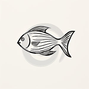 Black Fish Icon: Linocut Print Style Vector Illustration photo