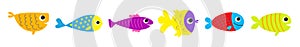 Fish icon line set. Cute cartoon kawaii funny baby character. Marine life. Colorful aquarium sea ocean animals. Kids collection.