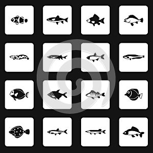 Fish icons set, simple style
