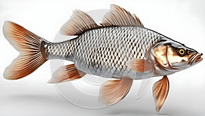fish isolated on white Fish carp with scales. Raw river fish. Fresh goldfish, side view. Isolated on white background