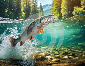 A fish is jumping out of the water