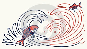 Fish jumping out of water, dynamic vector art nature illustration vector design Generative AI photo