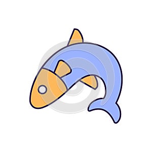 Fish jumping Outline with Colors Fill Vector Icon that can easily edit or modify.