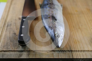 Fish beside knife on cutting board