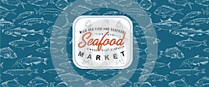 Fish label with seamless pattern