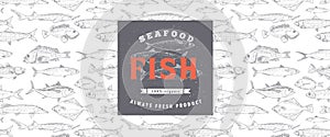 Fish label with seamless pattern
