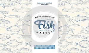 Fish label with seamless pattern