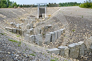 Fish ladder for migration and spawning at river in construction