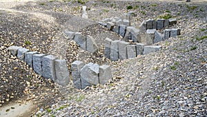 Fish ladder for migration and spawning at river in construction