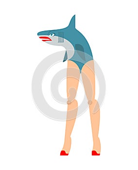 Fish with legs. Mermaid vice versa. Fish head woman legs