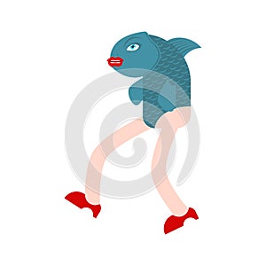 Fish with legs. Mermaid vice versa. Fish head woman legs photo