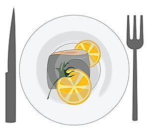 Fish with lemon , vector or color illustration