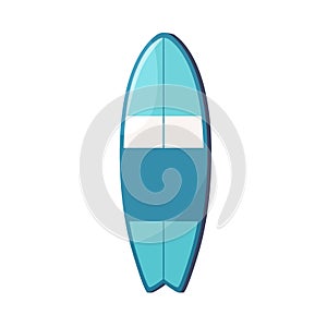 Fish-like surfboard, short water board. Thick hybrid shortboard top view. Beach sport fishtail-style item for summer photo