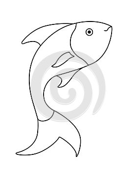 Fish - linear vector illustration for coloring - emerging fish. Jumping fish - a linear element for a children`s coloring book abo