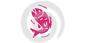 Fish logo. Bent fish jumping out of the water. Fishing template. Simple cartoon design icon, emblem. Flat style vector
