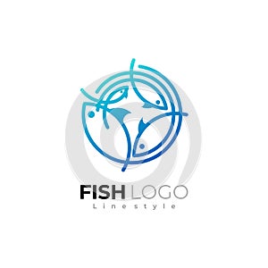 Fish logo with circular design template, line style design