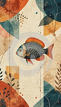 Fish. For use in graphics. T-shirt print, tattoo design. Illustration for printing on wall decorations. Oil painting photo