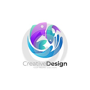 Fish logo and hand design, business logos