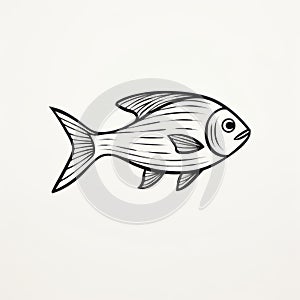 Fish Logo Line Drawing Illustration In Linocut Print Style photo