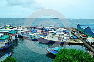 Fish market and fishing boats in Male Atoll