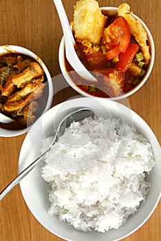 Fish and meat curries - asian street food dishes