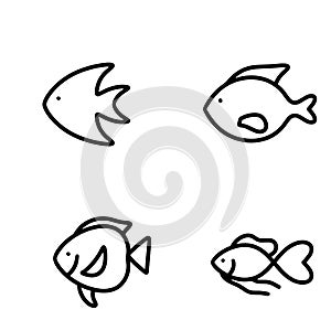 Fish modern line design style icons set on white background.