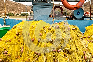 Fish net on a beach after fishing