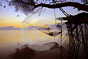 Fish net farm at phattalung in thailand