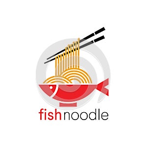 Fish Noodle Chinese Restaurant and Food Logo Vector