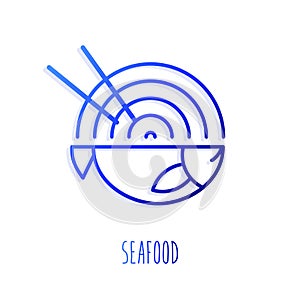 Fish and noodles in gradient linear style. Vector