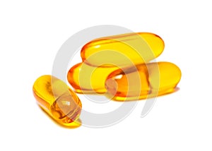 Fish oil capsules on white