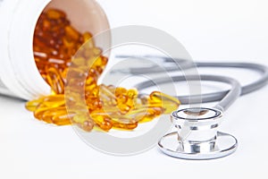 Fish oil with stethoscope