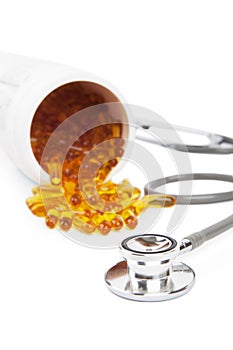 Fish oil with stethoscope