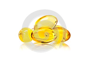 Fish oil supplement capsule isolated on white background