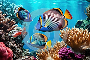 Fish over a coral reef in the sea