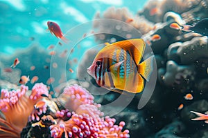 Fish over a coral reef in the sea