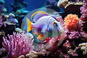 Fish over a coral reef in the sea