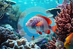 Fish over a coral reef in the sea