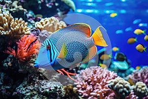 Fish over a coral reef in the sea