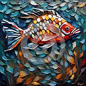 Fish painted with thick impasto oil paint - ai generated image