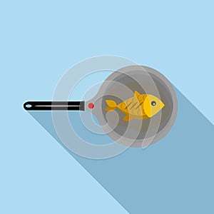 Fish on a pan icon, flat style