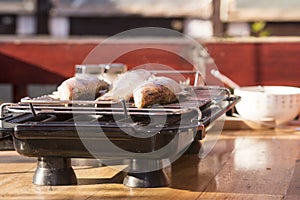 Fish perch baked at home on the grill